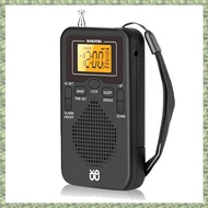 (X V D K)Portable Radio Mini AM FM Weather Radio Pocket Radio LCD Screen Digital Alarm Clock Radio Player