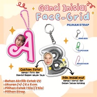 GANTUNGAN FACE-GRID INITIAL KEYCHAIN - CUSTOM INITIAL & PHOTO KEYCHAIN - CUSTOM FACE PHOTO INITIAL D