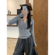 [Real photo/video] 7-button horse embroidered t-shirt 24940, basic long-sleeved t-shirt, easy to coo