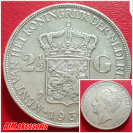 Koin Kuno Silver Perak Wilhelmina 2 1/2 Gulden
