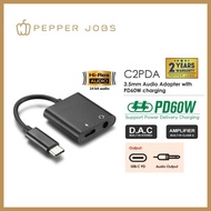 PEPPER JOBS C2PDA USB-C to 3.5mm Aux Audio Hub Adapter with PD 60W Charging