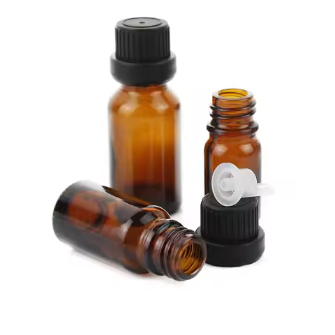 6/24pcs 15ml Thick Amber Essential Oil Glass Bottles With Black Cap Refillable Dropper Bottles for m