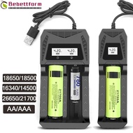BEBETTFORM 18650 Battery Charger, Fast Charging 1 / 2 Slots Lithium Battery Charger, Portable Universal USB Intelligent LCD Battery Charging Base
