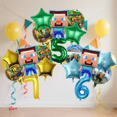 Birthday Number Balloon Set Pixel Game 1-10 Number Balloons Suit Party Supplies Foil Ballon Decorati