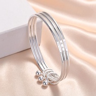 Sansheng III 999 Plated Sterling Silver Bracelet Female Three Rings Meet5201314Sansheng III Silver B