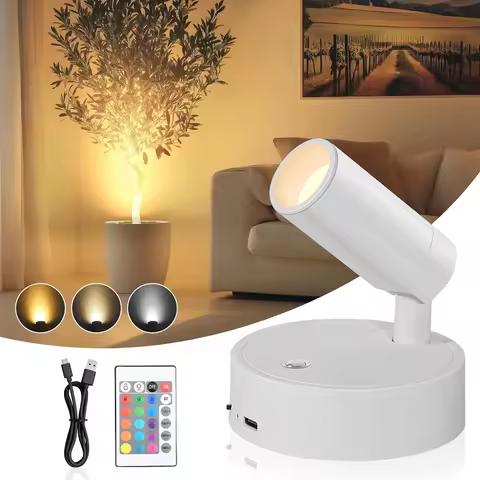 RGB Night Light Magnetic Base USB Rechargeable LED Wall Light with Touch Switch Spotlight Dimmable B