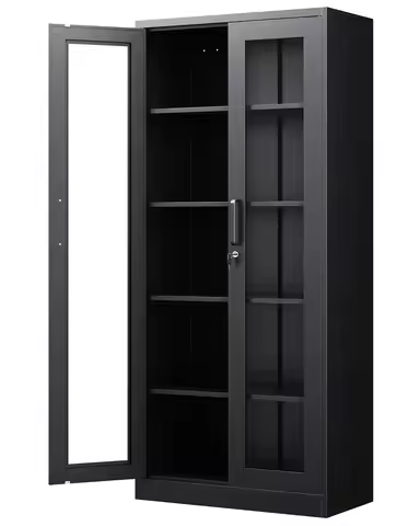 Display Cabinet with Glass Doors, 71 Inches Metal Display Case with 4 Adjustable Shelves, Curio Stor