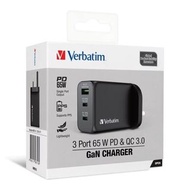 Verbatim 3 Port 65W PD 3.0 &amp; QC 3.0 GaN 充電器 66716