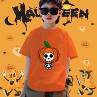 Halloween Skull Face Graphic T-Shirt Kids Boys Girls Spooky Cartoon Costume Top Short Sleeve