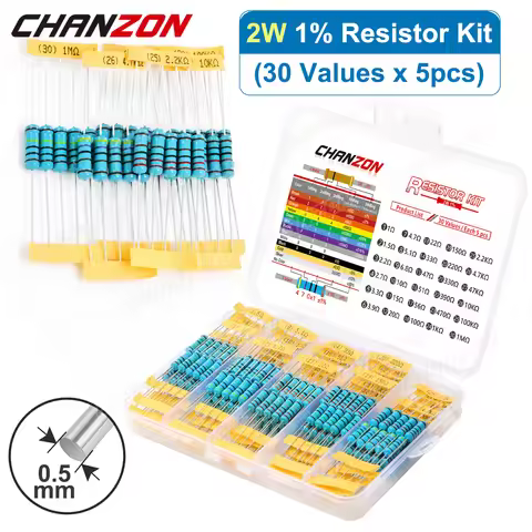 150Pcs/Pack 30 Values 2W 1% High Precision Metal Film Resistors Kit 4.7 10 100 470 1K 4.7K 47K Ohm 2