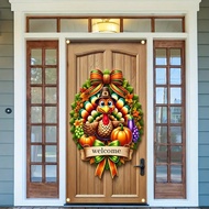 1pc Thanksgiving Turkey Wreath Door Cover Flag, Durable Polyester, Outdoor Party & Garden Decor, Eas