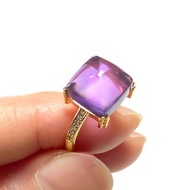 天然紫水晶金字塔型糖塔925銀鍍金戒指