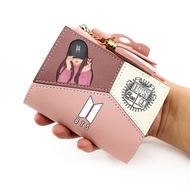 PU Leather Wallet BTS Wallet Korean Women Purse Short Wallet Tassel Wallet Card Holder Girls Gift