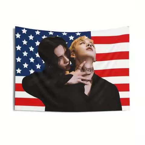 1pc Bang Chan H-Hyunjin Stray Concert Banner American Flag Design, SKZ Kpop Tapestry, Stray Ate & Sk