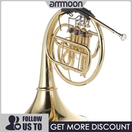 [ammoon]Bb Single French Horn 3 Key Brass Gold Lacquer Single-Row Split French Horn Wind Instrument with Cupronickel Mouthpiece Carry Case