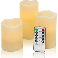 [3345C] Flickering LED Flameless Pillar Candles With Remote (Set of 3)
