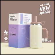 TIKTAK 50oz Vacuum Insulated Tumbler with Straw and Handle Stainless Steel Tumbler for Hot and Cold