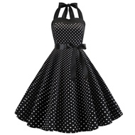 Sexy Retro Red Polka Dot Dress Audrey Hepburn Vintage Halter Dress 50s 60s Gothic Pin Up Rockabilly 