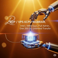 RDP/VPS CHEAP 6CPU 16GB RAM, Intel/AMD Epyc, Full Admin, 200 GB Disk, Unlimited Transfer