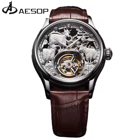 AESOP Tourbillon Skeleton Watch For Men Top Luxury Mechanical Watch Waterproof Sapphire Zodiac Serie