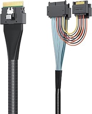 10Gtek SFF-8654 8i SlimSAS to 2xU.2 SFF-8639 with 15pin SATA Power Cable, 0.75~0.8m(2.46~2.62ft)