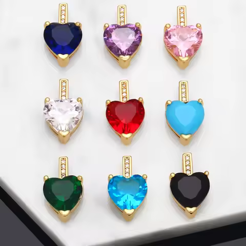 OCESRIO Trendy Multiple Color Crystal Heart Pendant Copper Gold Plated CZ Jewelry Making Supplies Wh