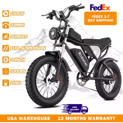 Ridstar 1500W 48V 20Ah Electric Bike MTB 20" All-weather Ebike Free Shipping City Commuter Off-road 