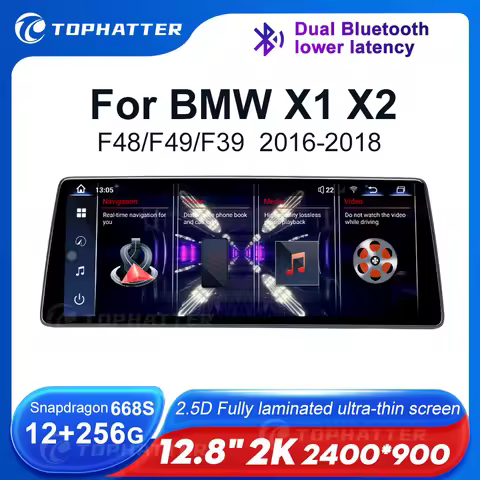 12.8 2K 2.5D 2400*900 Car Radio For BMW F48 F49 X1 X2 Screen CarPlay Android Auto Multimedia Player 
