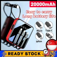 SG [READY STOCK] Portable Mini Power Bank 20000mAh Fast Charger Digital Display Power Bank Battery With 4 Cables
