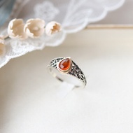 年日系agete水滴形琥珀镂空雕花复古做旧镀银戒指Japanese series agete drop-shaped amber hollow20251229