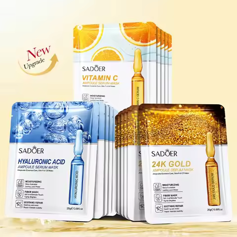 15pcs SADOER 24K Gold Vitamin C Hyaluronic Acid Facial Masks for Face Moisturizing Firming Hydrating