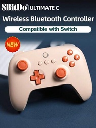 8bitdo Switch Gamepad Ultimate C 無線控制器，相容於 Switch/Switch OLED/Switch Lite，遊戲主機配件，ALPS 操縱杆非線性數字觸發器 6 軸運動控制，震動設計具有 Wake-On-Shake 功能，符合人體工學設計，橙色