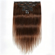 γB.Qγ# 4 120g-8Pcs/Set Straight Clip On Human Hair Extensions for Women