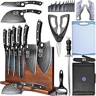 XYJ Professional Kitchen Knife Set Black with High-Carbon Steel Forged Blades Chef's Knife Chopping 