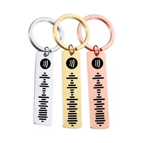 Custom Keychain Engraving Spotify Music Code Pendant Personalized Customized Keyring Couple Gift Key
