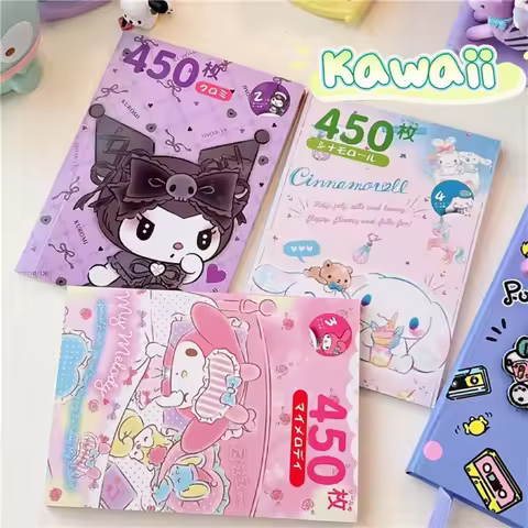 450 Pieces Kawaii Cartoon Sticker Book with Goo Cards,Hello KT Kuromi Melody Cute Stickers,DIY Hand 
