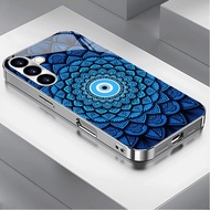 Blue Eye Evil 08 Luxury Plated Frame Glass Phone Case For Samsung Galaxy S22 S23 S24 S25 S26 Ultra A