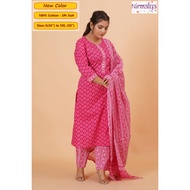 S-5XL - Readymade Cotton Punjabi Suit - Nirmalya Hand Printed 3Pc Set, ST1225