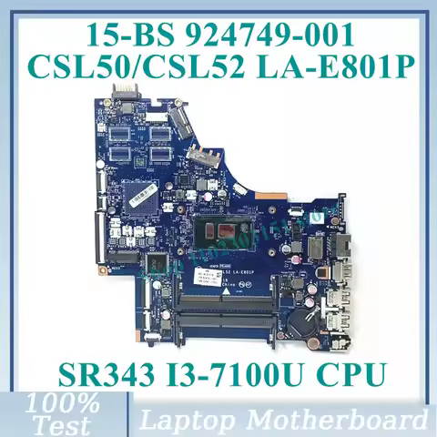 For HP 15-BS Laptop Motherboard 924749-001 924749-601 924749-501 With SR343 I3-7100U CPU Mainboard L