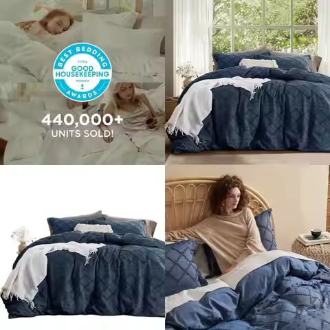 Navy Boho Style Cal King Duvet Cover Set - Breathable & Soft, Washable Comforter Cover for All Seaso