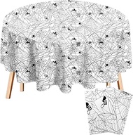 Oudain 3 Pcs Round Halloween Tablecloth 84 Inch Plastic Spider Web Tablecloth Disposable Cobweb Hall