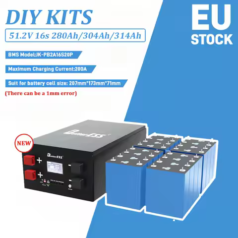 BetterESS 48V 280AH 314AH LifePO4 Battery Box 51.2V DIY Kits JK BMS pb2a16s20p 4.3 inch LCD 15kWh Ho
