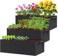 3 Pack Fabric Raised Garden Bed 22 Gallon 3x1x1 FT Garden Growing Bags with Handle 3 Grids Breathabl