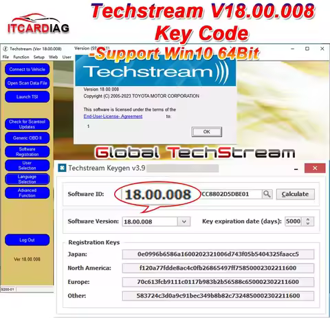 TIS Techstream 18.00.008 software Link and Active Code Newest Version Work with MINIVCI MINI VCI V16