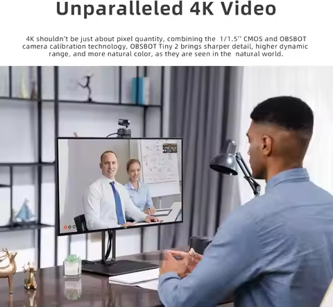 OBSBOT Tiny 2 4K AI Tracking Webcam Auto Zoom Voice Control AI-Powered Ultra Large 1/1.5'' CMOS HD f
