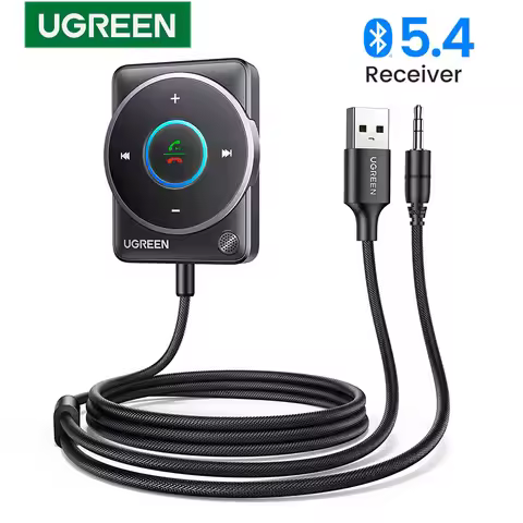 UGREEN USB Bluetooth 5.4 Car Receiver Adapter with Mics and Noise Cancellation, USB AUX Bluetooth Re