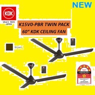 [TWIN PACK] KDK Ceiling Fan K15V0-PBR 3 Blades Regulator Type (60″) - Brown  Kipas Siling
