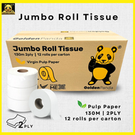 Golden Panda Jumbo Roll Tissue / Made In Malaysia /2 Ply/ High-Quality Virgin Pulp / 12 Rolls/Carton
