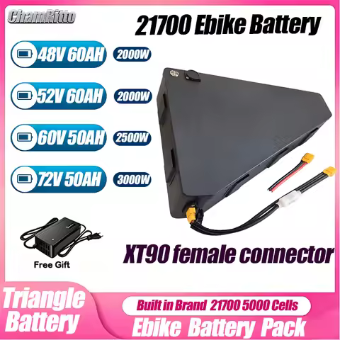 48V Electric Bike Triangle 45AH chamride Battery 52V 21700 Cell 72V 60V 50AH 100A BMS Huge Capacity 
