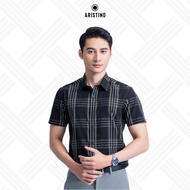 ARISTINO SHORT SLEEVE SHIRT BLACK AND WHITE CHECK ASS012AZ